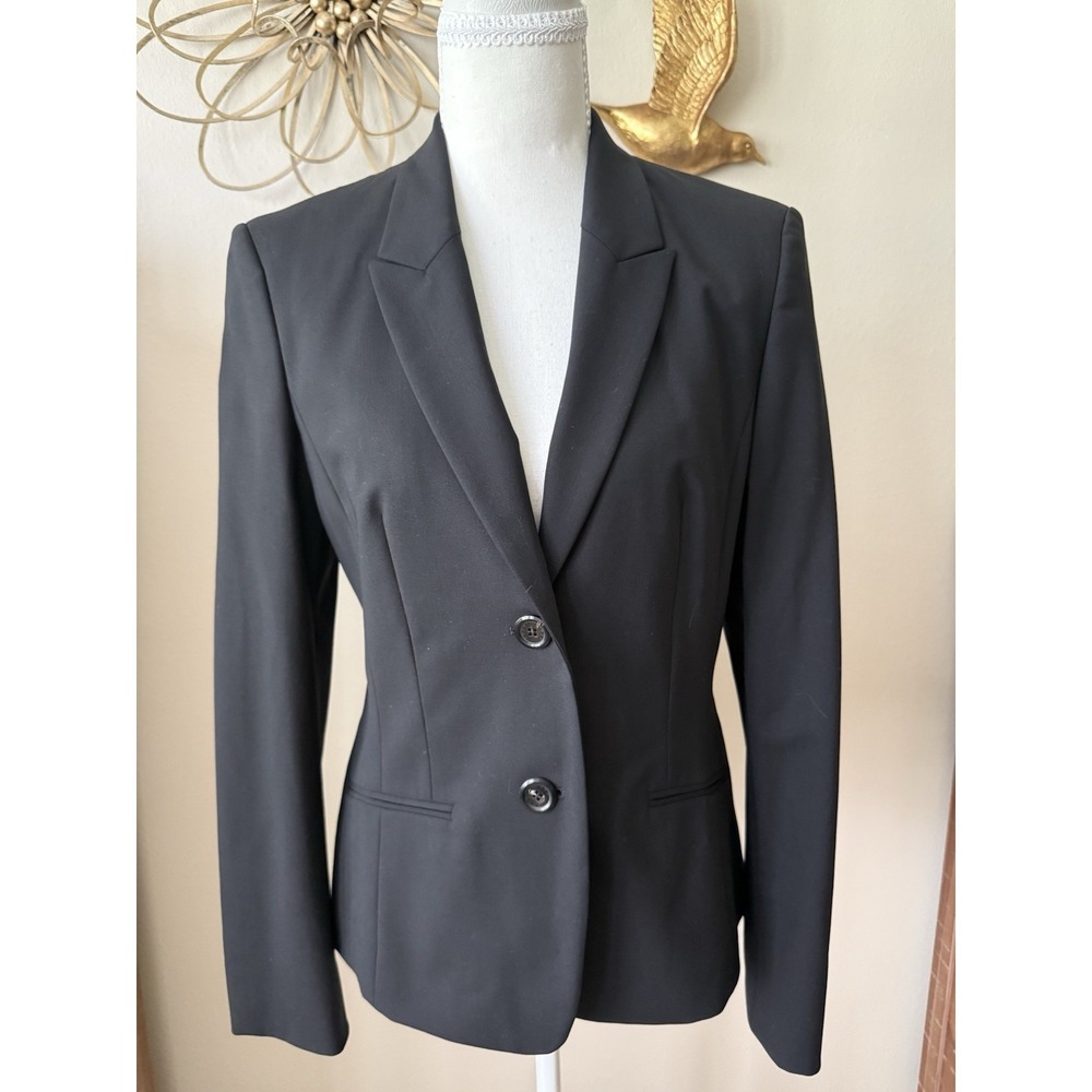 BOSS Hugo Boss Black Virgin‎ Wool Blazer Womens Tailored 2 Button Jacket 10 12